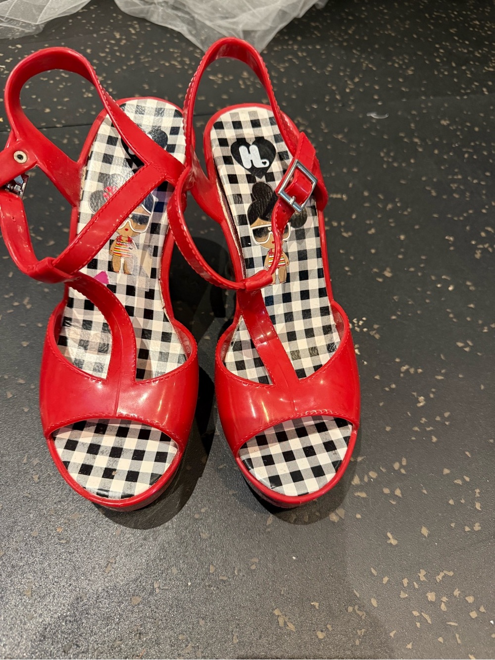 Harajuku Lovers Red Patent Slingback Peep-Toe Heels